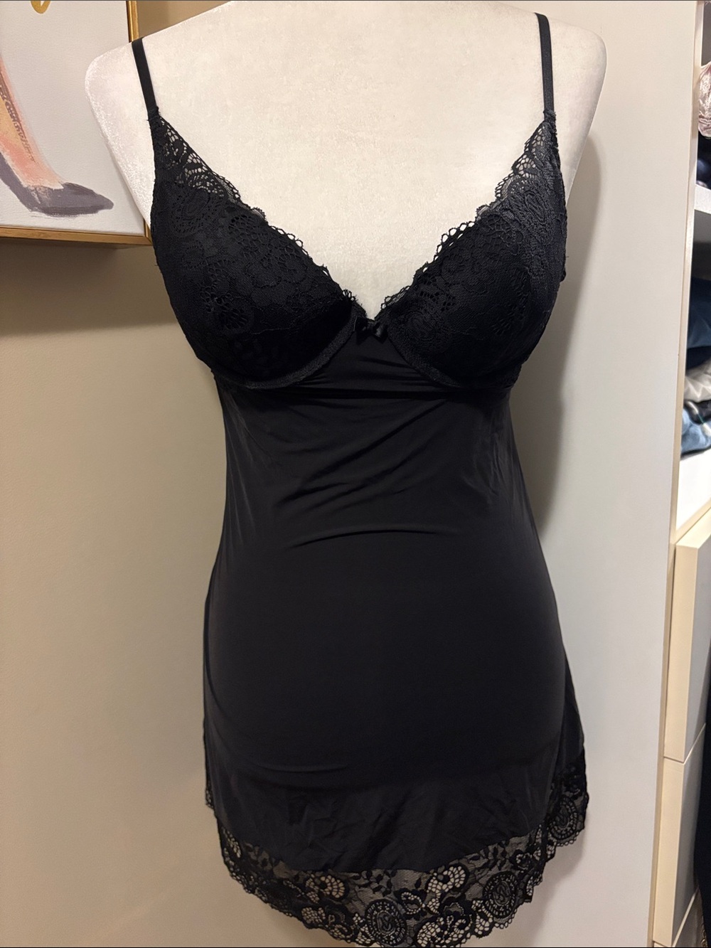 Victoria's Secret Black Lace Chemise Slip with Lace Hem